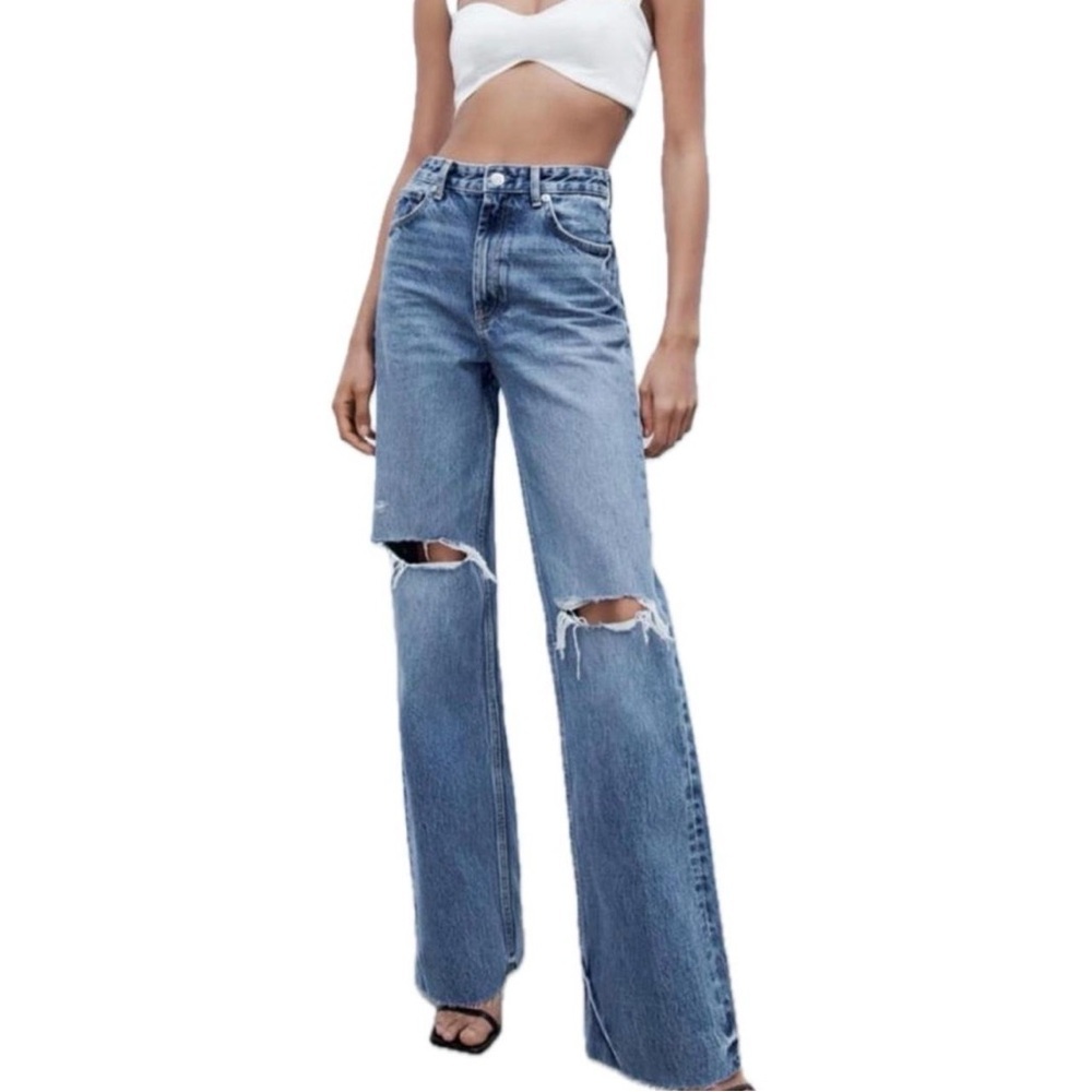 Zara TRF wide leg ripped jeans